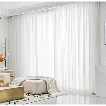 Průsvitné okenní závěsy Masivní bílé tylové záclony se zavěšením na háčky Voálové závěsy na francouzské okno Moderní jednoduché závěsy 350 x 270 cm