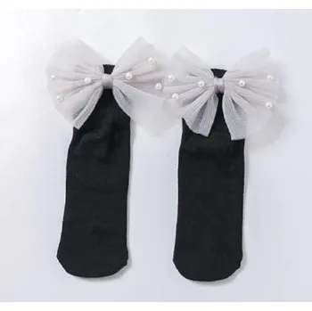 Dívčí oblečení Dívčí ponožky s velkou mašlí a perlami černá 1-3 roky
