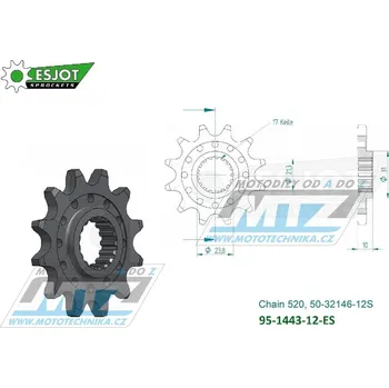 Kolečko řetězové (pastorek) 1443-12zubů ESJOT 50-32146-12S - Suzuki RMZ450 / 13-23 95-1443-12-ES