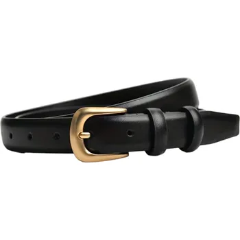 Opasek Dámský PU kožený pásek s kovovou přezkou Šířka 2,4 cm Elegantní módní opasek ke kalhotám i šatům Stylový doplněk do práce i na volný čas černá 100 cm