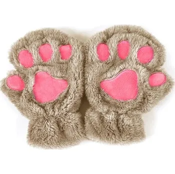 Rukavice Roztomilé dámské plyšové rukavice bez prstů světle hnědá