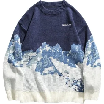 Pánský svetr Pánský svetr s horami tmavě modrá L