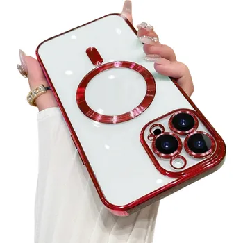 Pouzdro na mobilní telefon Průhledný kryt s podporou MagSafe a ochranou kamery pro iPhone 15 Pro Max červená