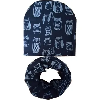 Šála Dětský set čepice a nákrčník se sovami černá
