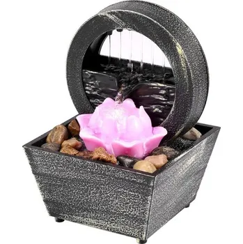 Dekorativní domácí fontána Pokojová vodní fontána s růžovým lotosovým květem Svítící dekorace s tekoucí vodou s napájením přes USB nebo 2 AA baterie 17 x 11,5 x 11,5 cm fontána