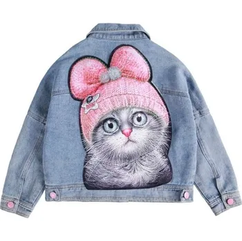 Dívčí džínová bunda s kočkou 7