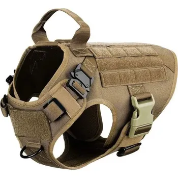 Obojek pro psa Vojenský postroj pro psy Odolná výcviková vesta se suchým zipem pro psy Nastavitelný psí postroj s držadlem Prodyšný postroj s Molle systémem hnědá XL