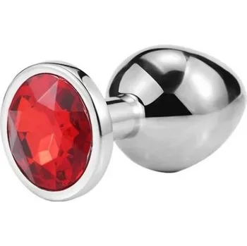 Vibrátor Kovový anální kolík s barevným kamínkem velikost M 34mm hladký povrch ergonomický design snadná údržba diskrétní balení červená