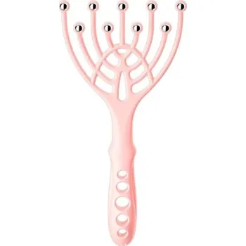 Pomůcka na masáž hlavy Masážní přístroj na pokožku hlavy s 9 ocelovými kuličkami Antistresová masážní pomůcka na vlasovou pokožku 19 x 8,5 cm růžová