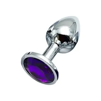 Vibrátor Kovový anální kolík vel. M 27 x 31,6 mm s fialovým kamínkem luxusní erotická ozdoba hladký povrch kompatibilní s lubrikanty diskrétní balení