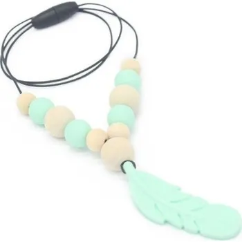 Dětské navlékací korálky Silikonové korálky s peříčkem J2729 světle zelená