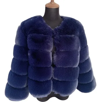 Dámská bunda Dámská bunda z umělé kožešiny tmavě modrá L