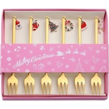 Příbor Vánoční vidličky v dárkové krabici 6 ks zlatá