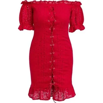 Dámské šaty Mini šaty s odhalenými rameny červené XS