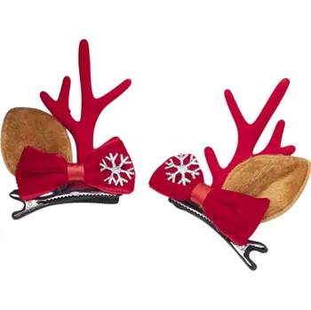 2 ks Dětské sponky do vlasů Sobí parohy a uši Vánoční sponky s červenou mašlí a sněhovou vločkou Roztomilé doplňky do vlasů Zimní ozdoby červená