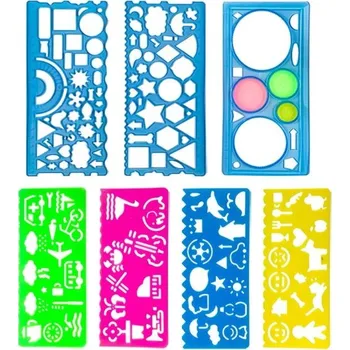 pravítka Obtahovací šablona se vzory pro děti Sada multifunkčních šablon na kreslení s geometrickými tvary a zvířaty Kreativní dětská šablona na kreslení 7 ks