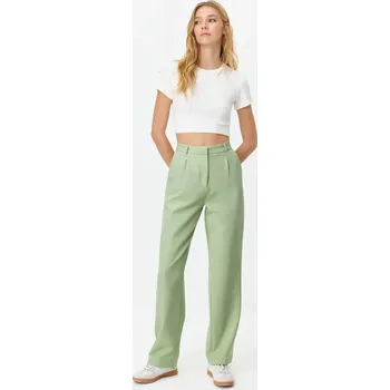 Umění Trendyol Mint Straight/Straight Cut Pleated Woven Fabric Trousers Trendyol krémová 2637351