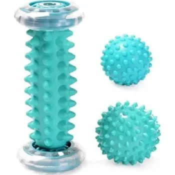 Masážní přístroj Masážní válec na chodidla s dvěma akupresurními masážními míčky Masážní roller s míčky na ztuhlé svaly Masážní pomůcka pro svalovou relaxaci 16,5 x 7 cm