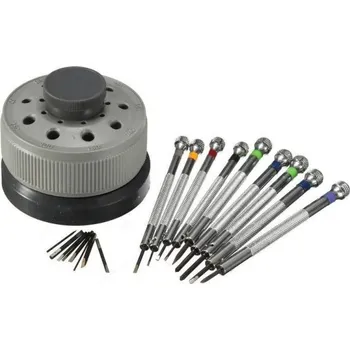 Šroubovák Sada 9 hodinářských šroubováků s výměnnými hroty a otočným stojanem pro opravy hodinek, brýlí a elektroniky