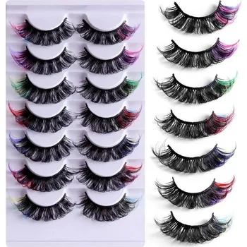 Umělé řasy Barevné umělé řasy 7 párů Husté zvlněné falešné řasy Výrazné duhové nalepovací řasy