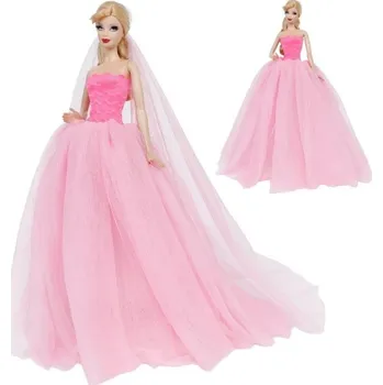 Doplněk pro panenku Šaty s vlečkou pro panenku růžová