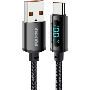 Datový kabel Rychlonabíjecí kabel USB C a USB A 7A 100 W 1 m LED displej nylonový drát rychlý přenos dat 480 Mb/s podpora protokolů PD