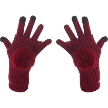 Rukavice Dětské pletené zimní rukavice s bambulí J2879 červená