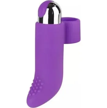 Vibrátor Zahnutý vibrační návlek na prst ve tvaru jazyka s vroubky, 10 vibračních módů, očko na prst i vibrační vajíčko, 8,5 cm, diskrétní balení fialová