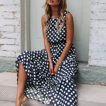 Dámské šaty Puntíkované maxi šaty tmavě modrá XL