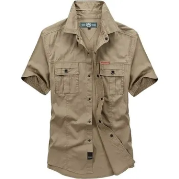 Pánská košile Pánská košile s krátkým rukávem F759 khaki M