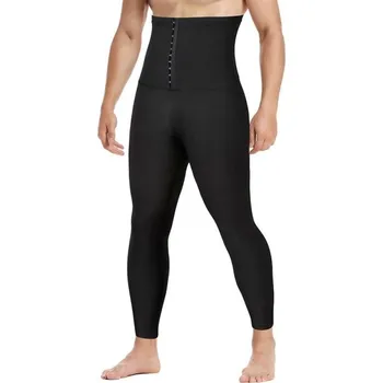 Pánské kalhoty Pánské tvarovací kalhoty s vysokým pasem Černé termo kompresní kalhoty na spalování tuků Fitness zeštíhlující kalhoty se zapínáním na háčky L
