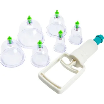 Masážní vakuové baňky Baňková sada 6 ks s pumpičkou Plastové baňky pro baňkování Terapie bolesti svalů a zlepšení krevního oběhu