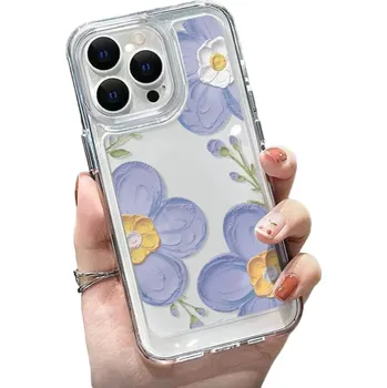 Pouzdro na mobilní telefon Průhledný ochranný kryt na iPhone 15, modré květy