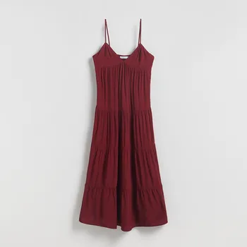 Dámské šaty Reserved - Midi šaty s vysokým podílem viskózy - bordó - 315FH-53X - 315FH-53X-XXL