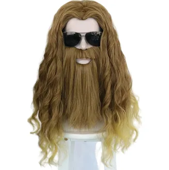 Karnevalová maska Sada paruka s vousy a knírem Tmavší blond Světle hnědá s blond konečky 56 cm Vlnitá syntetická paruka Cosplay Karneval Kostým Divadelní rekvizita