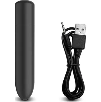 Vibrátor Silikonový mini vibrátor 10x2 cm ve tvaru nábojnice s 10 vibračními módy a nabíjením přes USB diskrétní balení černá