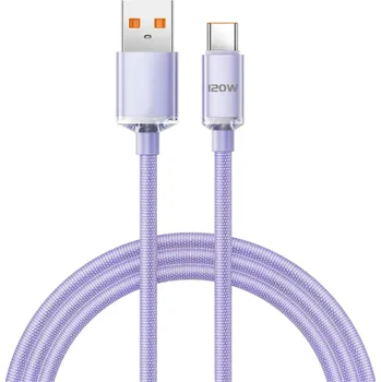 Datový kabel Rychlonabíjecí USB C a USB A kabel 25 cm 120W 6A super rychlý datový kabel opletený nylonový kabel přenos dat podpora mobilních zařízení fialová