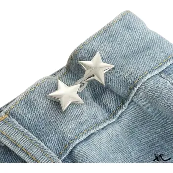 Čepice Spona na utažení kalhot v pase Nastavitelná přezka bez nutnosti šití Kovový klip se dvěma hvězdami Praktické zkrácení pasu Oblečení Doplňky stříbrná