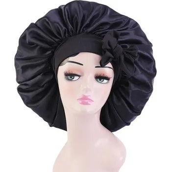 Sprchovací čepice Dámská saténová noční čepice černá