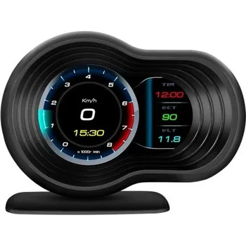 Palubní počítač OBD2 HUD F9 Digitální rychloměr 12,2 x 9 cm LCD displej 9 režimů zobrazení Teplota Spotřeba Paliva Napětí Alarm Přísavka Stojan