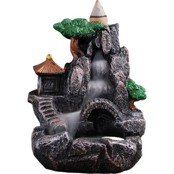 Aroma lampa Aromalampa s tekoucím dýmem Malá dekorace s kouřovým vodopádem Stojan na vonné kužely Kadidelnice se zpětným kouřerem Vonný krb s motivem kamenného mostu 10 x 8,5 x 11,5 cm