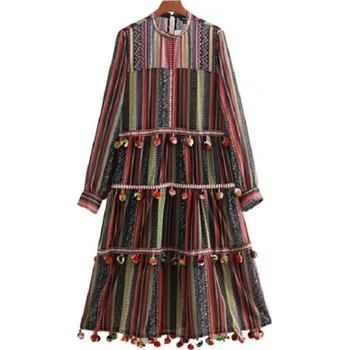 Dámské šaty Pruhované šaty s bambulkami S