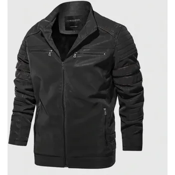 Pánská zimní kožená bunda s límečkem černá M