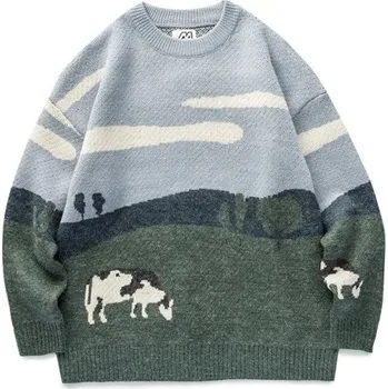 Pánský svetr Svetr s motivem krávy šedá S