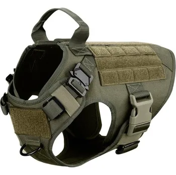 Obojek pro psa Vojenský postroj pro psy Odolná výcviková vesta se suchým zipem pro psy Nastavitelný psí postroj s držadlem Prodyšný postroj s Molle systémem zelená M