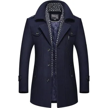 Pánský zimní kabát Pánský zimní vlněný kabát S61 tmavě modrá XS