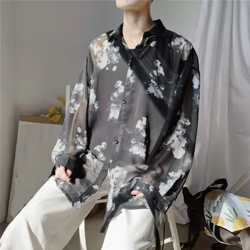 Pánská košile Pánská košile s květinami F611 černá S