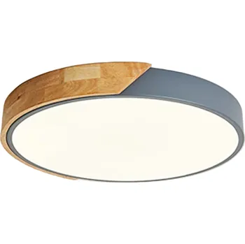 LED stropní svítidlo s dřevěným prvkem 27 W studená bílá Kruhové stropní osvětlení Moderní kulatý LED panel 30 x 5 cm šedá