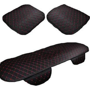 Autopotah Kožený potah na zadní a přední autosedačku Kompletní sada potahů na sedadla v autě s červeným prošíváním Kožený podsedák do auta 3 ks