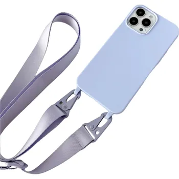 Pouzdro na mobilní telefon Matné silikonové pouzdro s popruhem pro iPhone 15 Pro fialová